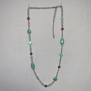 Necklace Jewelry Turquoise Stone and Silver Tone Chain Fashion Statement Costume